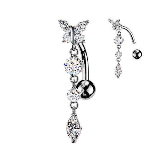 Butterfly CZ Dangle Top Down Reverse Belly Button Ring