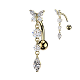 Butterfly CZ Dangle Top Down Reverse Belly Button Ring
