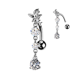 Flower & Teardrop CZ Dangle Top Down Reverse Belly Button Ring