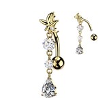 Flower & Teardrop CZ Dangle Top Down Reverse Belly Button Ring