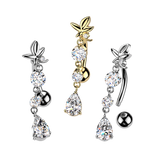 Flower & Teardrop CZ Dangle Top Down Reverse Belly Button Ring
