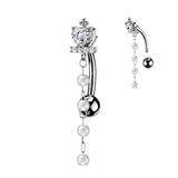 Cross & Heart CZ Crown Top Down Reverse Belly Button Ring
