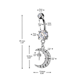 CZ Accented Crescent Moon & Star Dangle Belly Button Ring