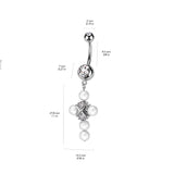 Pearl Cross CZ Dangle Double Jeweled Navel Belly Button Ring
