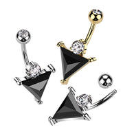 Huge Black Triangle CZ Belly Button Navel Ring