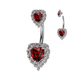 Double CZ Pave Around the Hearts Belly Button Navel Ring