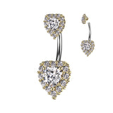 Double CZ Pave Around the Hearts Belly Button Navel Ring