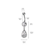 Pear CZ Floral Prong Set Dangle Double Jeweled Navel Belly Button Ring