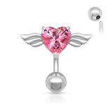 Angel Winged 8mm Heart CZ Navel Belly Button Ring