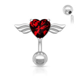 Angel Winged 8mm Heart CZ Navel Belly Button Ring