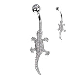 316L Surgical Steel Pave Clear CZ Lizard Belly Button Ring