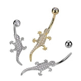 316L Surgical Steel Pave Clear CZ Lizard Belly Button Ring