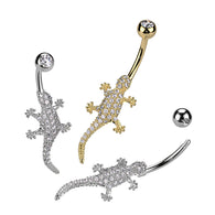 316L Surgical Steel Pave Clear CZ Lizard Belly Button Ring