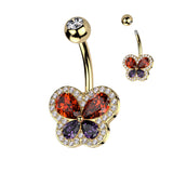 CZ Butterfly and Pave CZ Edge Navel Belly Button Ring