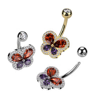 CZ Butterfly and Pave CZ Edge Navel Belly Button Ring