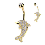 316L Surgical Steel Pave CZ Dolphin Belly Button Ring