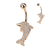 316L Surgical Steel Pave CZ Dolphin Belly Button Ring