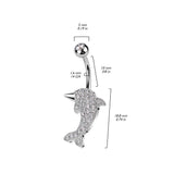 316L Surgical Steel Pave CZ Dolphin Belly Button Ring