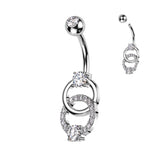 Paved CZ on Double Ring & CZ Belly Button Ring