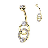 Paved CZ on Double Ring & CZ Belly Button Ring