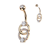 Paved CZ on Double Ring & CZ Belly Button Ring