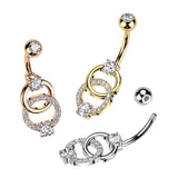 Paved CZ on Double Ring & CZ Belly Button Ring