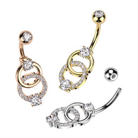 Paved CZ on Double Ring & CZ Belly Button Ring