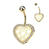 Hollow Heart Center and Pave CZ Belly Button Ring