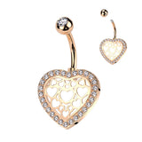 Hollow Heart Center and Pave CZ Belly Button Ring