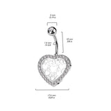 Hollow Heart Center and Pave CZ Belly Button Ring
