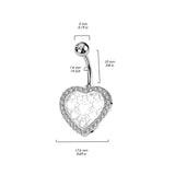 Hollow Heart Center and Pave CZ Belly Button Ring