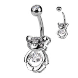 Pave CZ Hollow Bear With CZ Center Belly Button Ring