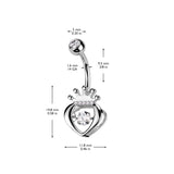 Hollow CZ Crown Heart With CZ Center Belly Button Ring