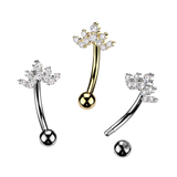 Round CZ Cluster Crown Top Reverse Belly Button Ring