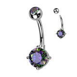 Implant Titanium With Round Prong Set CZ Belly Button Ring