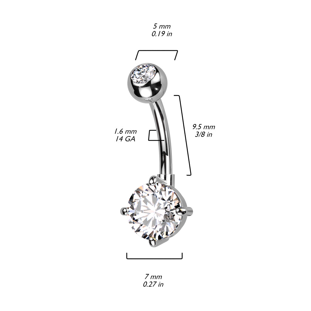 Implant Titanium With Round Prong Set CZ Belly Button Ring