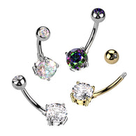 Implant Titanium With Round Prong Set CZ Belly Button Ring