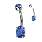 Titanium With CZ Top Ball & Oval Prong Set CZ Belly Button Ring