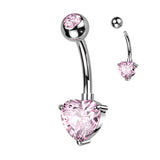 Implant Titanium Heart Prong Set CZ Belly Button Ring