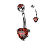 Implant Titanium Heart Prong Set CZ Belly Button Ring