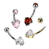 Implant Titanium Heart Prong Set CZ Belly Button Ring