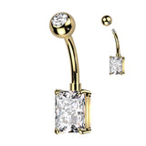 Implant Titanium Rectangle Prong Set CZ Belly Button Ring