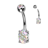 Titanium With CZ Top Ball & Oval Prong Set CZ Belly Button Ring
