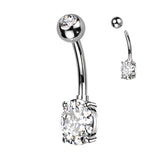 Titanium With CZ Top Ball & Oval Prong Set CZ Belly Button Ring