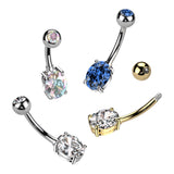 Titanium With CZ Top Ball & Oval Prong Set CZ Belly Button Ring