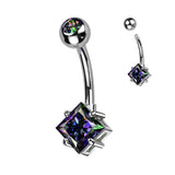 Titanium With CZ Top Ball & Diamond Prong Set CZ Belly Button Ring