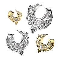 1 Pc CZ Floral Filigree All Surgical Steel Saddle Spreader Ear Plugs