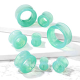Pair Green Opalite Glass Double Flare Ear Plugs