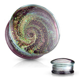 Pair Purple Galaxy Swirl Glass Double Flare Ear Plugs