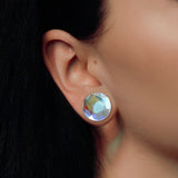 Pair Iridescent Glass Faceted Double Flare Ear Plugs